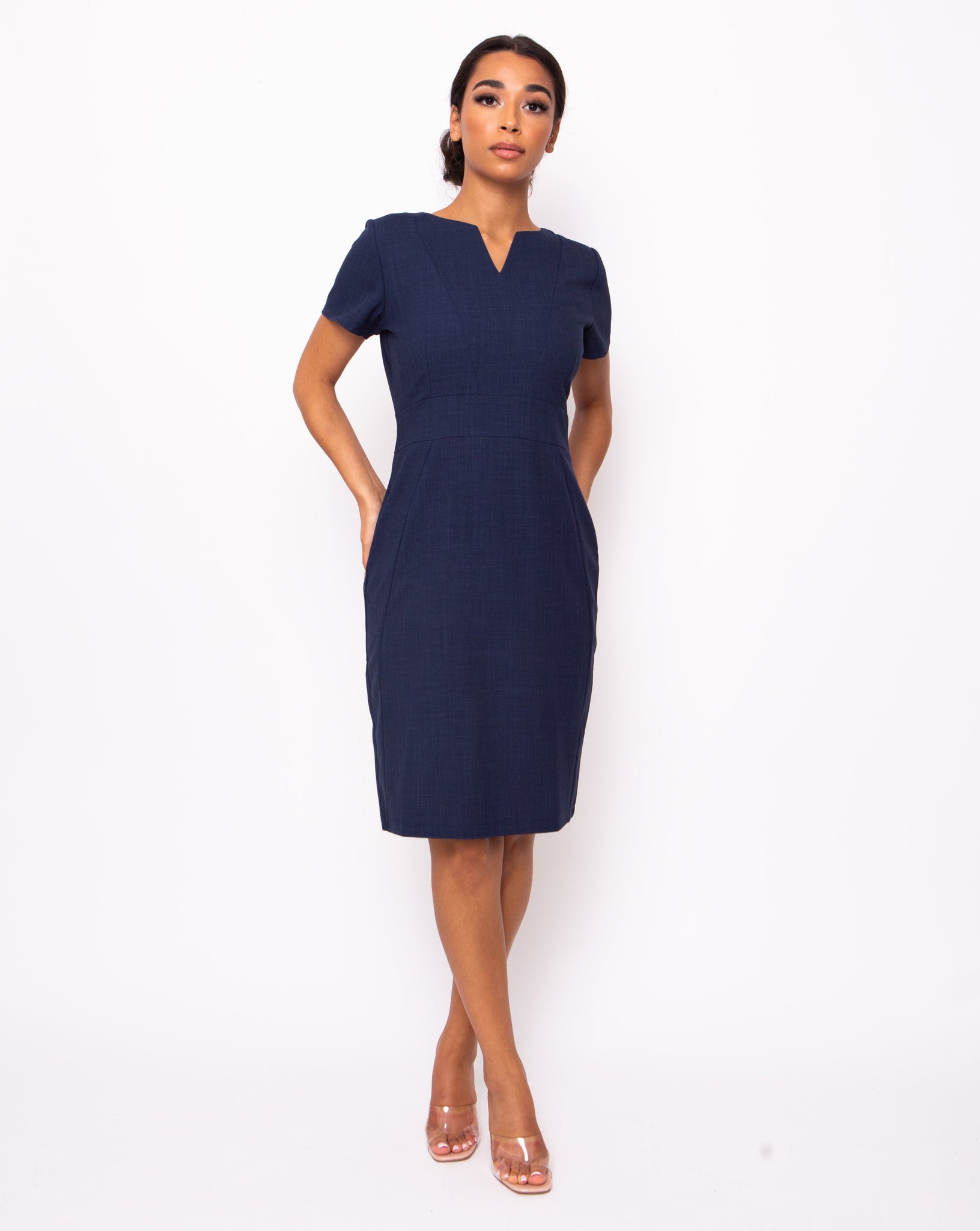 Couture V-Neck Womens Navy Blue Work ...